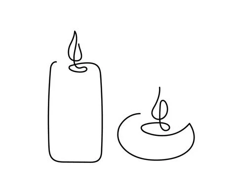 Continuous one line drawing candles. Abstract hand drawn Burning fire candles by Stock Illustration