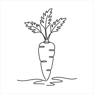 Continuous one line drawing of carrot vegetable. One line drawing vector il.. Stock Illustration