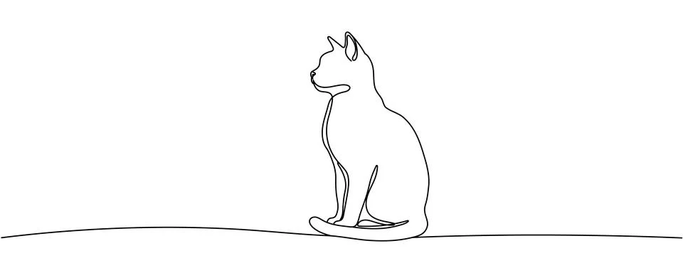 Continuous one line drawing of a cat Editable stroke Stock Illustration