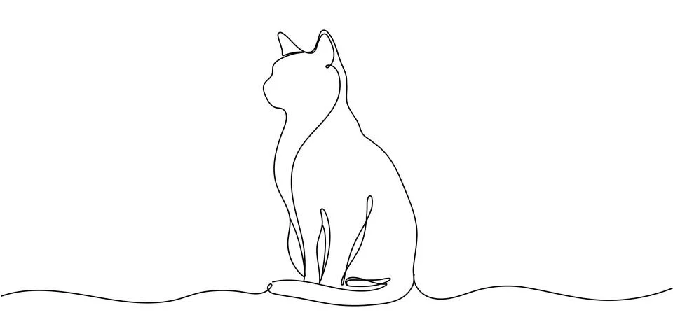 Continuous one line drawing of a cat Editable stroke Stock Illustration