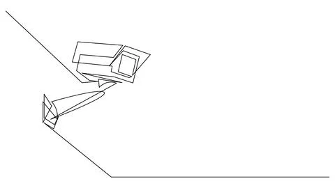 Continuous one line drawing of CCTV with a box shape installed on the side .. Stock Illustration