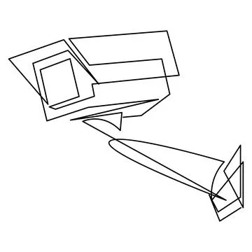 Continuous one line drawing of CCTV with a box shape installed on the side .. Stock Illustration