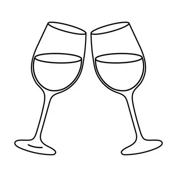 Continuous one line drawing of cheers two glasses with champagne. Romantic .. Stock Illustration