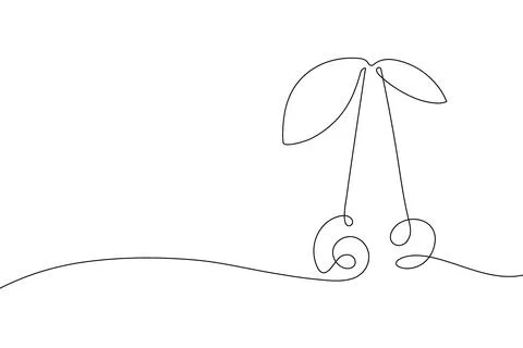 Continuous one line drawing cherry fruit. Farmer market Logo concept. Abstract Illustrazione stock