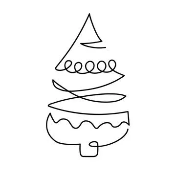 Continuous one line drawing Christmas tree. Abstract decorated spruce by one Stock-Illustration