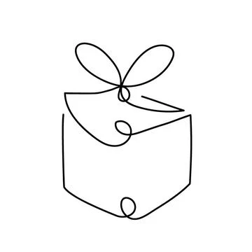 Continuous one line drawing Christmas gift box. Abstract hand drawn Holiday Stock Illustration