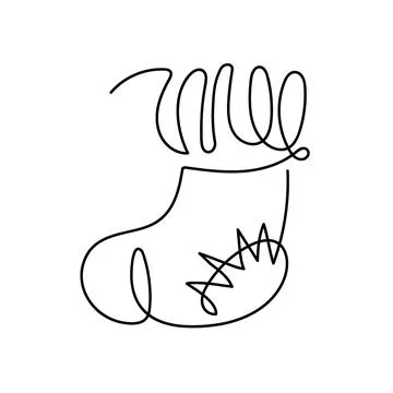 Continuous one line drawing Christmas gift sock. Abstract hand drawn stocking by Stock Illustration
