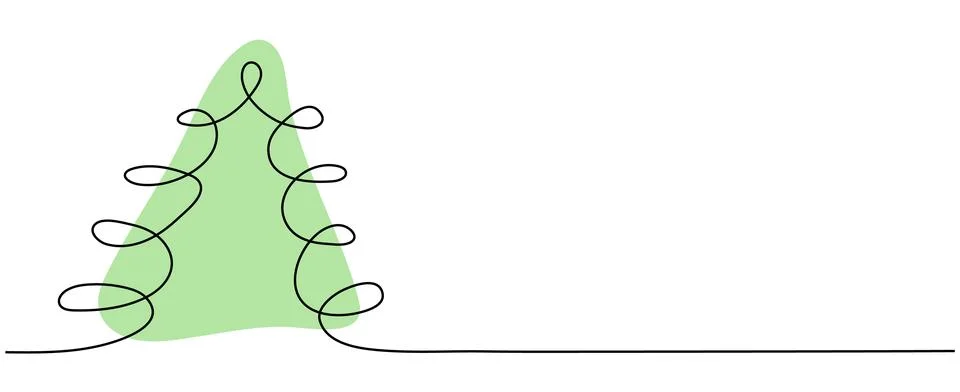 Continuous one line drawing of Christmas tree. New Year design drawn. Vecto.. Stock Illustration