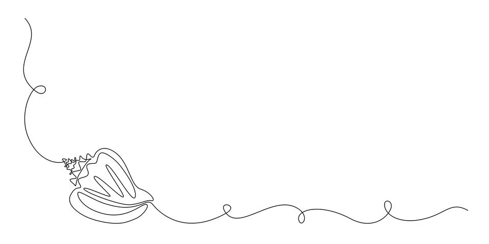 Continuous one line drawing of conch sea shell. Seashell symbol and banner of Stock Illustration