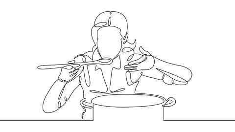 Continuous one line drawing cooking, food Stock Footage 143606018