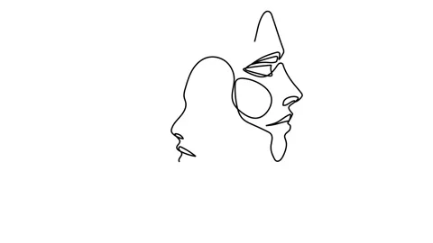 Continuous One Line Drawing. Couples Portrait. One line Abstract Portrait. Minim Stock Footage 146714974