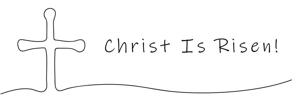 Continuous one line drawing of a cross with Christ Is Risen text. Line art Stock Illustration