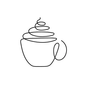 Continuous one line drawing cup with creamy drink. Drink store Logo concept Stock Illustration