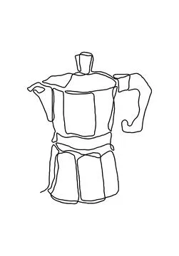 Continuous one line drawing of cup of coffee and machine. cafe illustration. Illustration