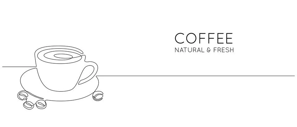 Continuous one line drawing of cup drink with coffee beans. Minimalist icon Stock Illustration