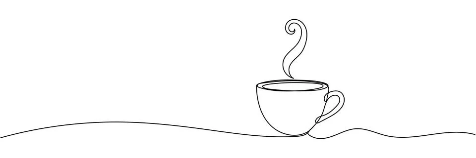 Continuous one line drawing of Cup of coffee Editable stroke Stock Illustration