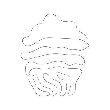 Continuous one line drawing of cupcake. Simple line art of muffin with wavy イラスト素材