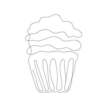 Continuous one line drawing of cupcake. Simple line art of muffin with wavy Stock Illustration