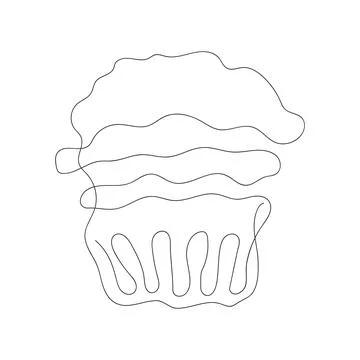 Continuous one line drawing of cupcake. Simple line art of muffin with frosting Stock Illustration