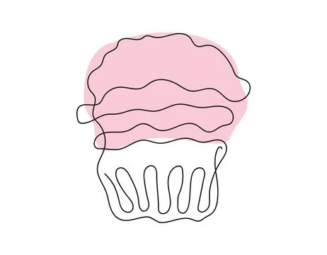 Continuous one line drawing of cupcake. Simple line art of muffin with wavy.. Illustrazione stock