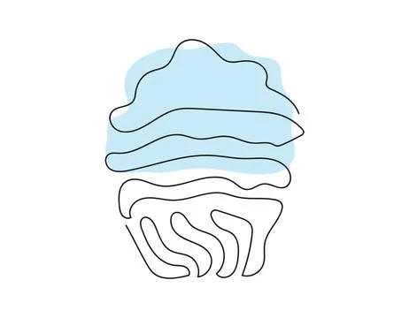 Continuous one line drawing of cupcake. Simple line art of muffin with wavy Stock Illustration