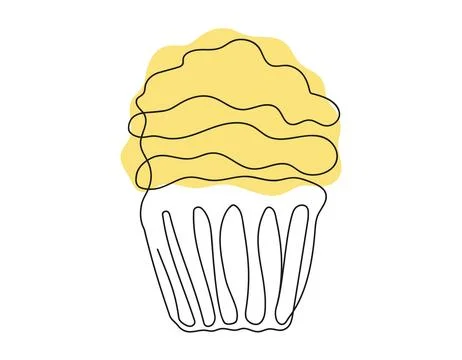 Continuous one line drawing of cupcake. Simple line art of muffin with wavy Stock Illustration