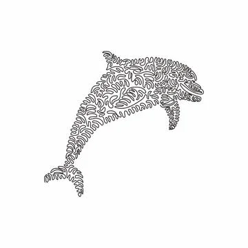 Continuous one line drawing of cute dolphin curve abstract art. Stock Illustration