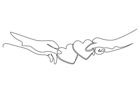 Continuous one line drawing of cute young happy man ad woman couple holding.. Ilustração Stock