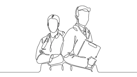 Continuous one line drawing doctor with stethoscop chief medical officer Video stock 92121206