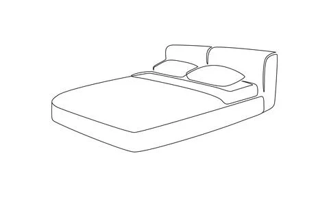 Continuous one line drawing of double bed with pillows icon. Scandinavian Stock Illustration