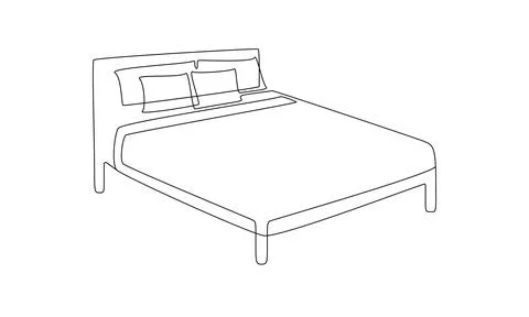 Continuous one line drawing of double bed with pillows icon. Loft stylish Stock Illustration