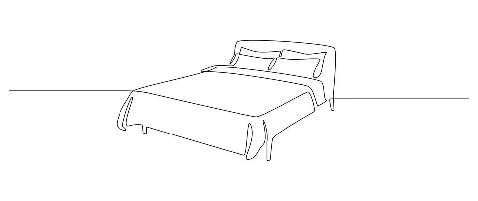 Continuous one line drawing of double bed. Scandinavian stylish furniture for Stock Illustration
