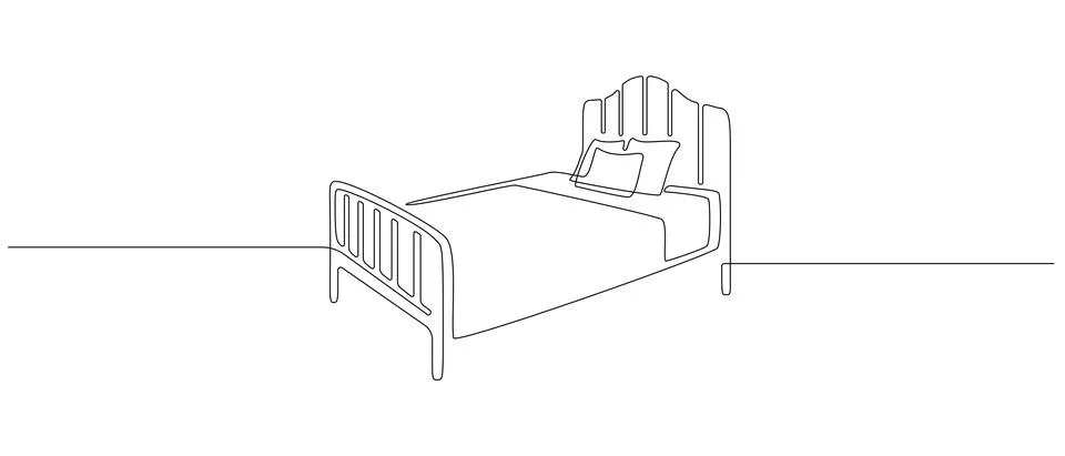Continuous one line drawing of double bed. Scandinavian stylish furniture for Stock Illustration