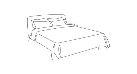 Continuous one line drawing of double bed thin icon. Modern comfortable cozy Stock Illustration