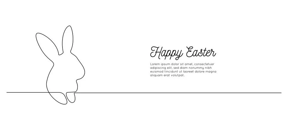 Continuous one line drawing of Easter Bunny. Cute rabbit silhouette with ears in Stock Illustration