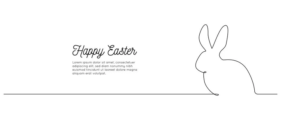 Continuous one line drawing of Easter Bunny. Cute rabbit silhouette with ears in Stock Illustration