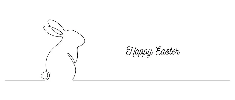 Continuous one line drawing of Easter Bunny. Cute rabbit silhouette with ears in Stock Illustration