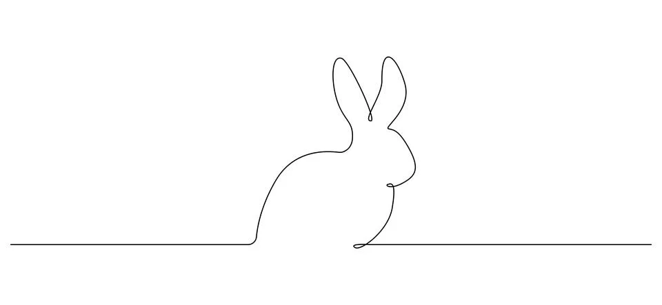 Continuous one line drawing of Easter Bunny. Fuffy rabbit silhouette with ears Stock Illustration
