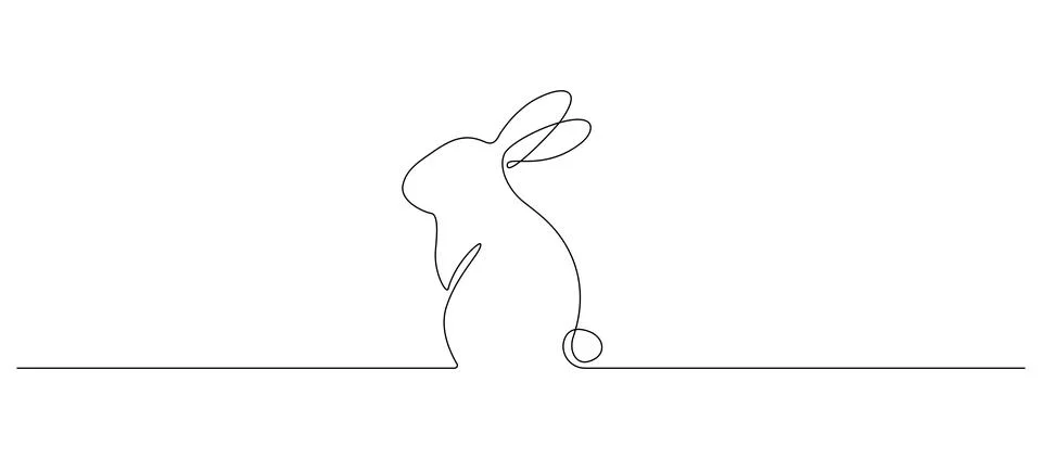 Continuous one line drawing of Easter Bunny. Cute rabbit silhouette with ears in Stock Illustration