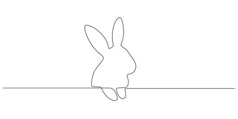Continuous one line drawing of Easter Bunny. Cute rabbit silhouette with ears in Stock Illustration