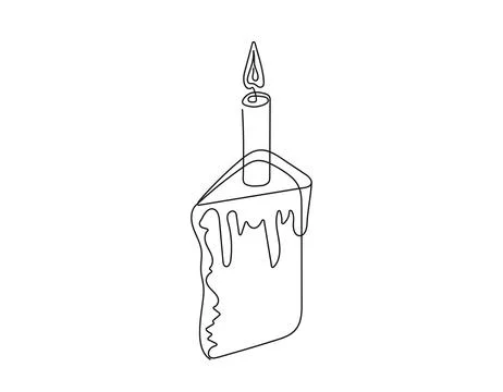 Continuous one line drawing of Easter Kulich cake with lit candle. Slice of.. Illustrazione stock