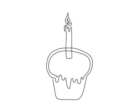 Continuous one line drawing of Easter Kulich cake with a lit candle. Tradit.. Stock Illustration