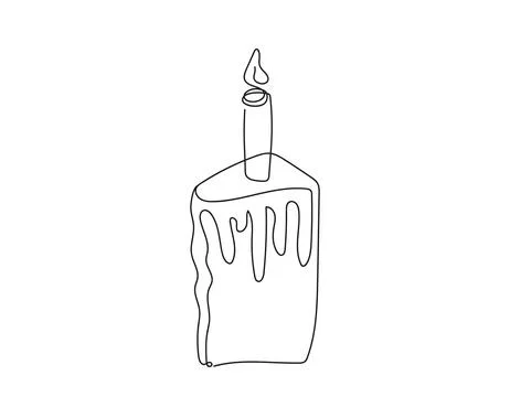 Continuous one line drawing of Easter Kulich cake with single lit candle. S.. Illustrazione stock