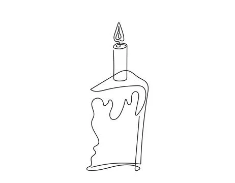 Continuous one line drawing of Easter Kulich cake with lit candle. Slice of.. Illustrazione stock