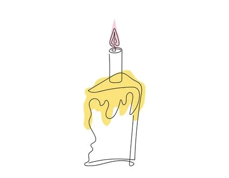 Continuous one line drawing of Easter Kulich cake with lit candle. Slice of Stock Illustration