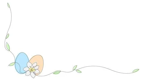 Continuous one line drawing of Easter decoration with eggs and spring flowers Stock Illustration