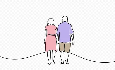 Continuous one line drawing of elderly couple Stock Illustration