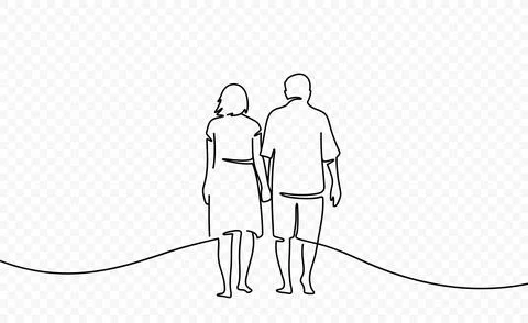 Continuous one line drawing of elderly couple Stock Illustration