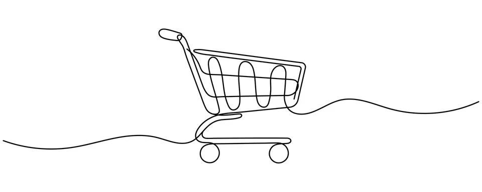 Continuous one line drawing of an empty shopping cart or supermarket trolle.. Stock Illustration