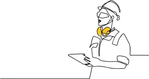 Continuous one line drawing of engineer woman wearing uniform and safety helmet Stock Illustration